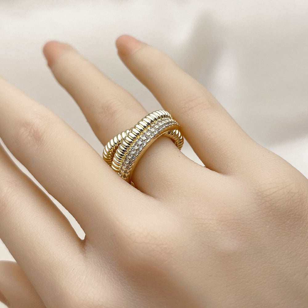 Oro Laminado Multi Stone Ring, Gold Filled Style with White Micro Pave, Polished, Golden Finish
