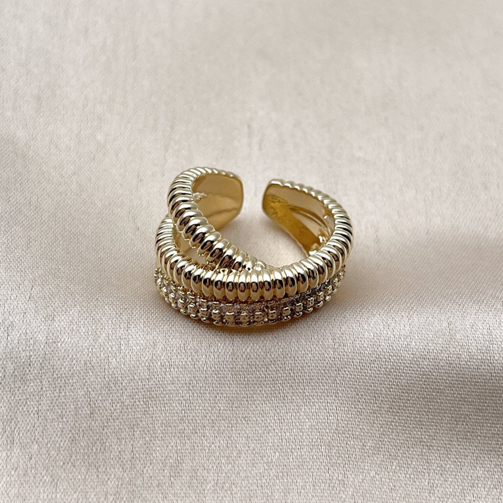 Oro Laminado Multi Stone Ring, Gold Filled Style with White Micro Pave, Polished, Golden Finish