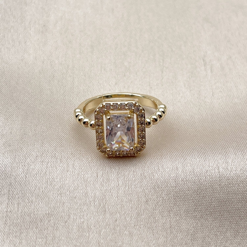 Oro Laminado Multi Stone Ring, Gold Filled Style Cluster Design, with White Cubic Zirconia, Polished, Golden Finish