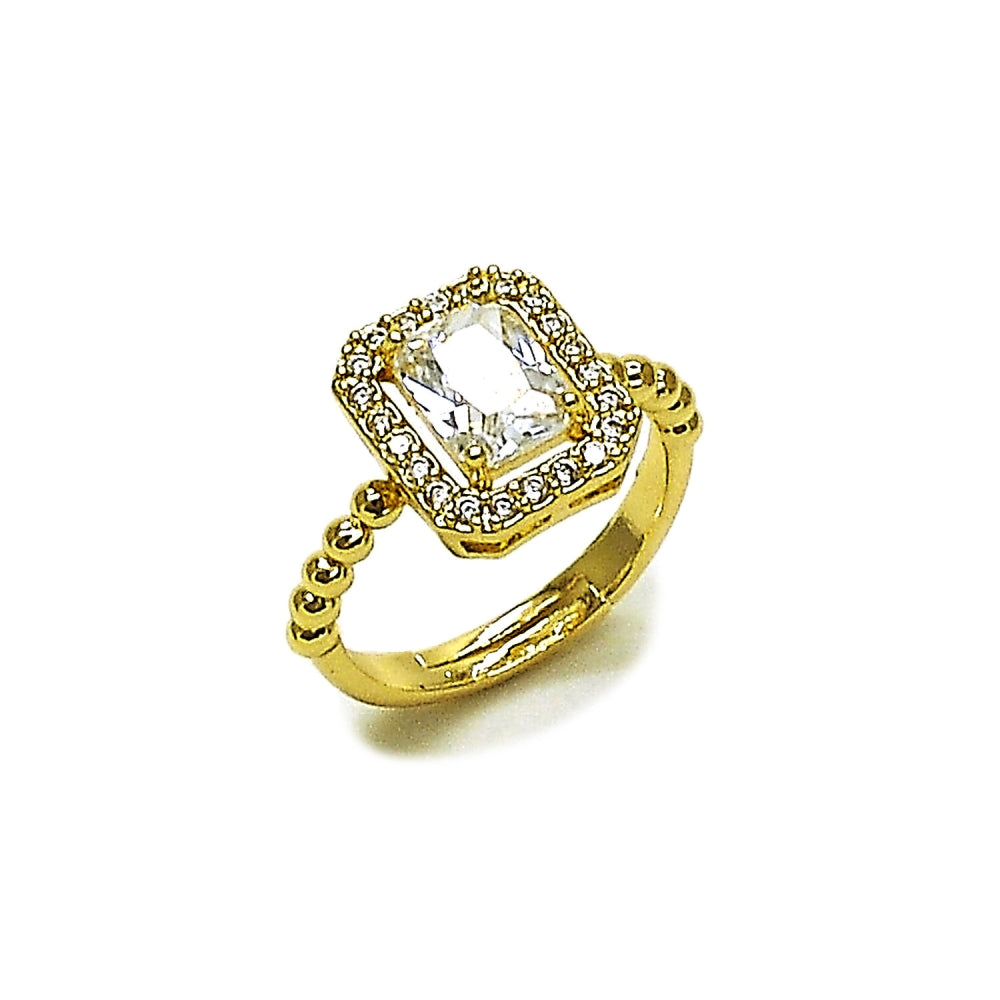 Oro Laminado Multi Stone Ring, Gold Filled Style Cluster Design, with White Cubic Zirconia, Polished, Golden Finish
