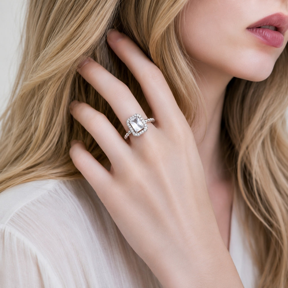 Rhodium Gold Filled Multi Stone Ring, Cluster Design, with White Cubic Zirconia, Polished, Rhodium Finish