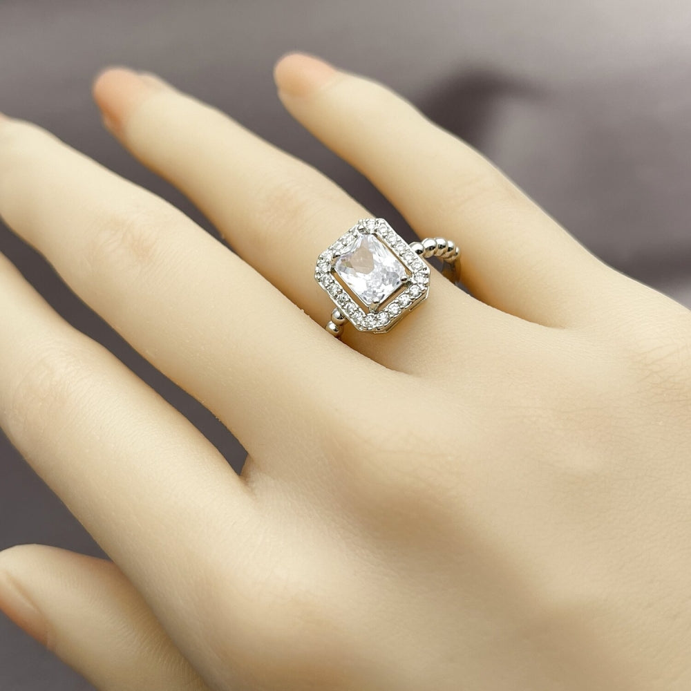 Rhodium Gold Filled Multi Stone Ring, Cluster Design, with White Cubic Zirconia, Polished, Rhodium Finish