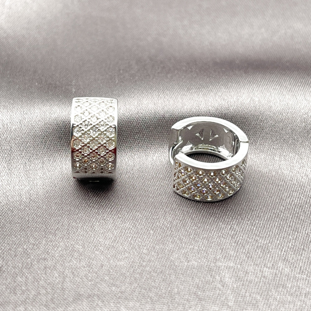 Rhodium Gold Filled Huggie Hoop, with White Cubic Zirconia, Polished, Rhodium Finish