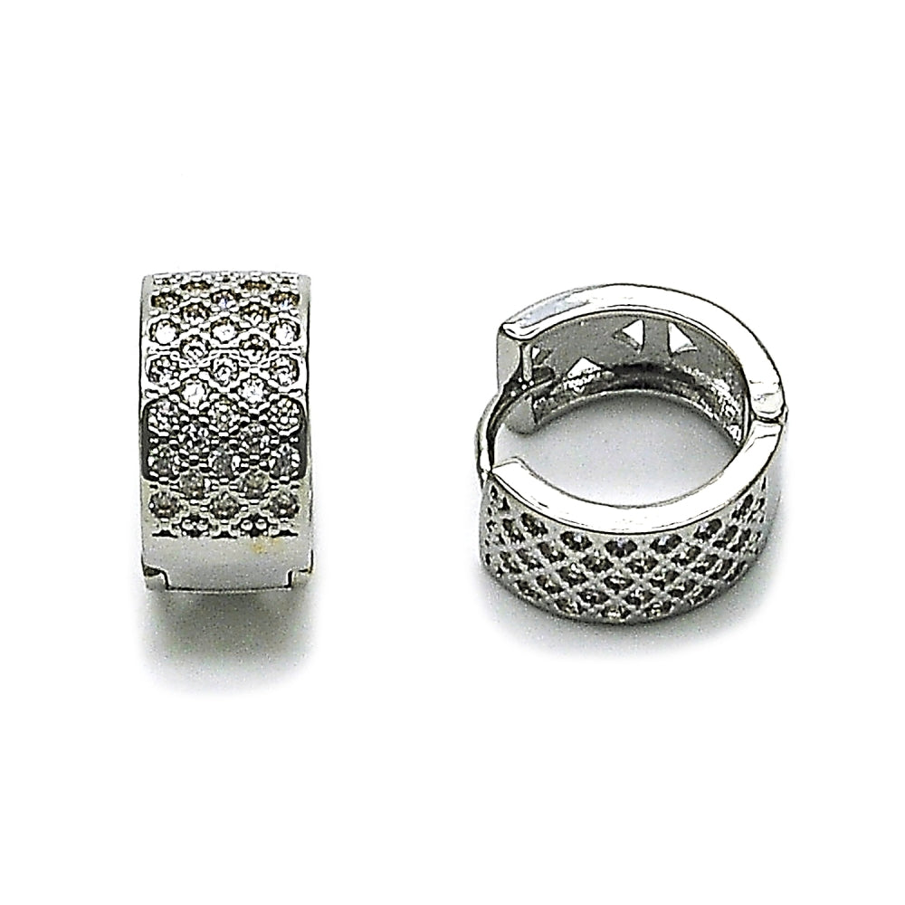 Rhodium Gold Filled Huggie Hoop, with White Cubic Zirconia, Polished, Rhodium Finish