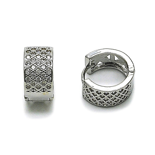 Rhodium Gold Filled Huggie Hoop, with White Cubic Zirconia, Polished, Rhodium Finish