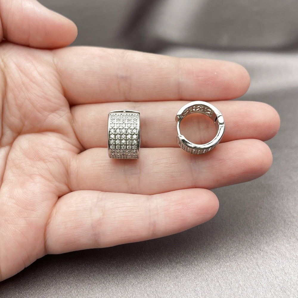 Rhodium Gold Filled Huggie Hoop, with White Cubic Zirconia, Polished, Rhodium Finish