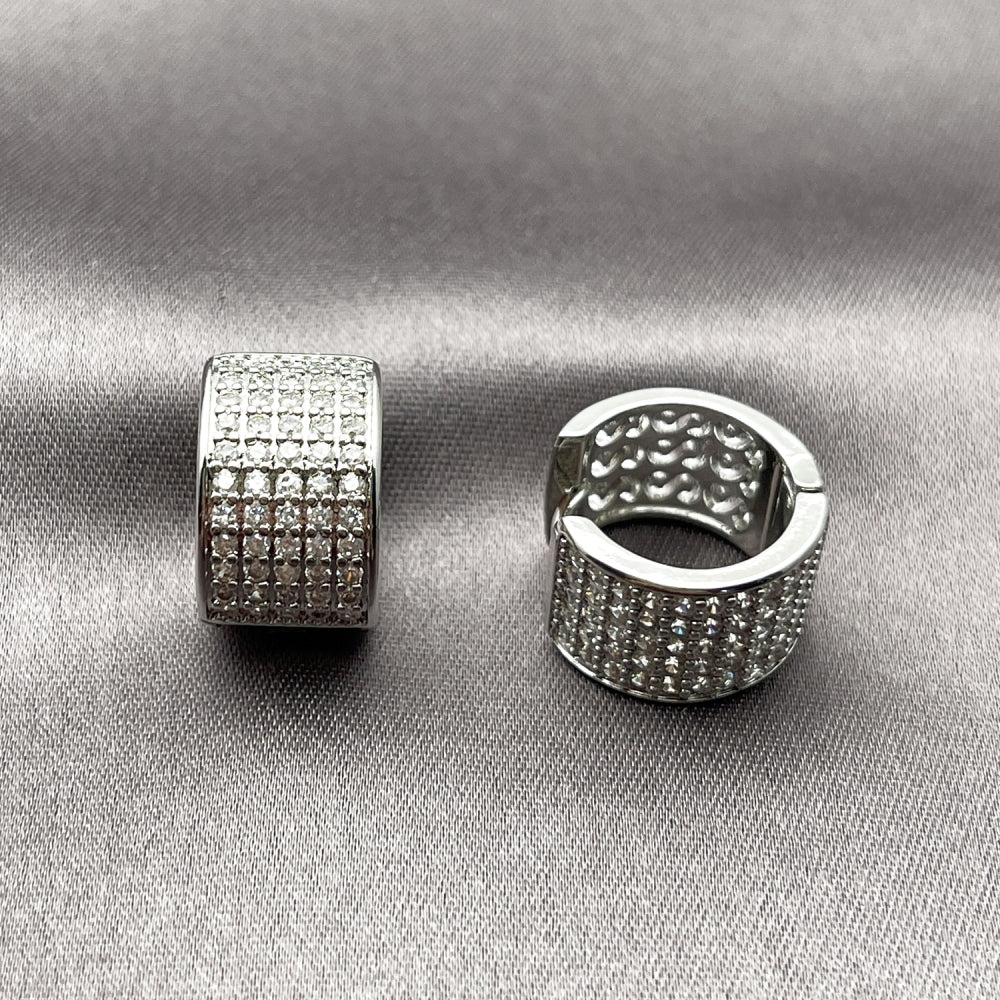 Rhodium Gold Filled Huggie Hoop, with White Cubic Zirconia, Polished, Rhodium Finish