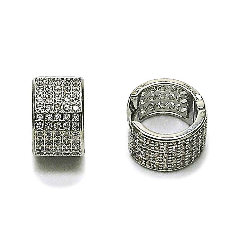 Rhodium Gold Filled Huggie Hoop, with White Cubic Zirconia, Polished, Rhodium Finish