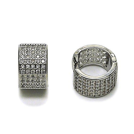 Rhodium Gold Filled Huggie Hoop, with White Cubic Zirconia, Polished, Rhodium Finish