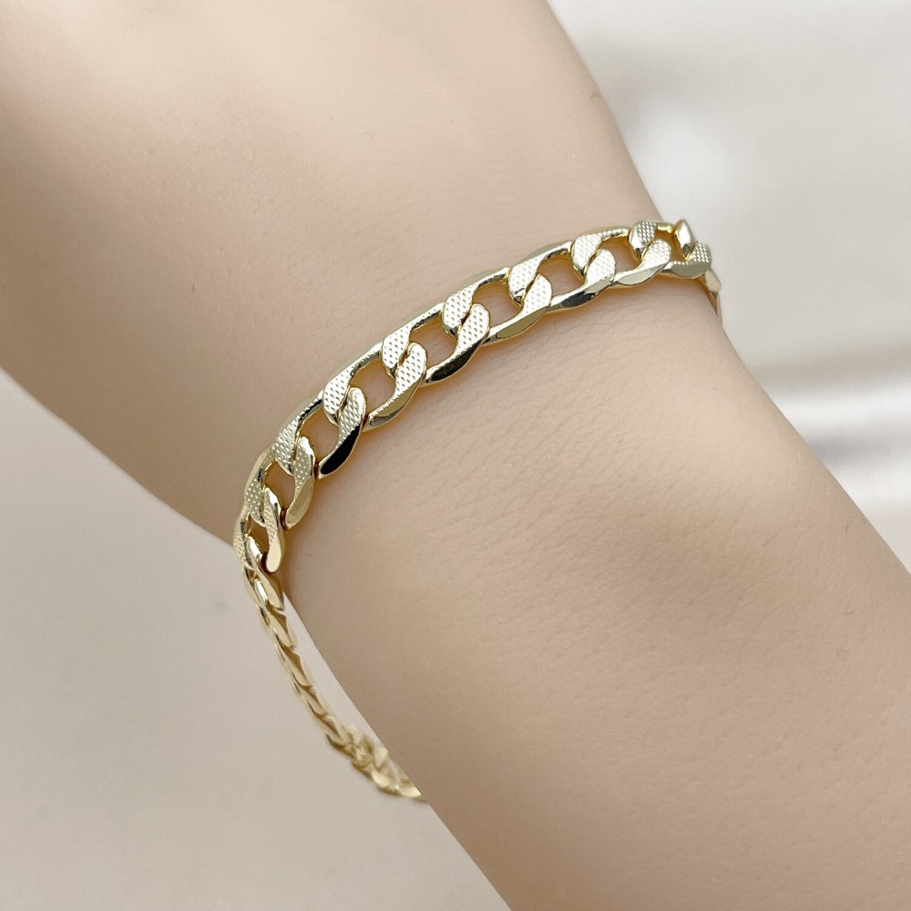 Oro Laminado Basic Bracelet, Gold Filled Style Curb Design, Polished, Golden Finish