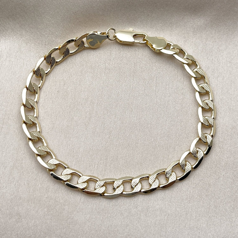 Oro Laminado Basic Bracelet, Gold Filled Style Curb Design, Polished, Golden Finish