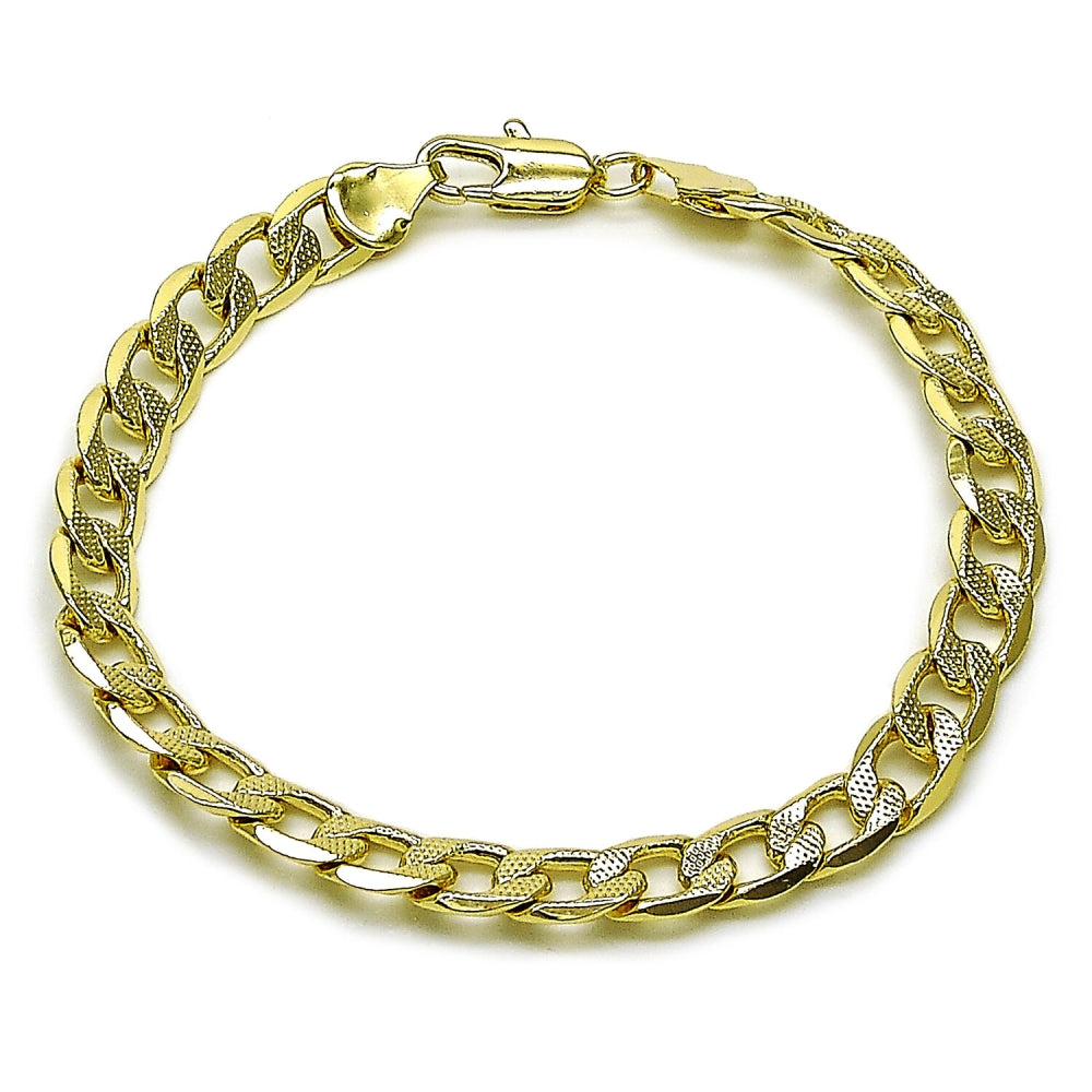 Oro Laminado Basic Bracelet, Gold Filled Style Curb Design, Polished, Golden Finish