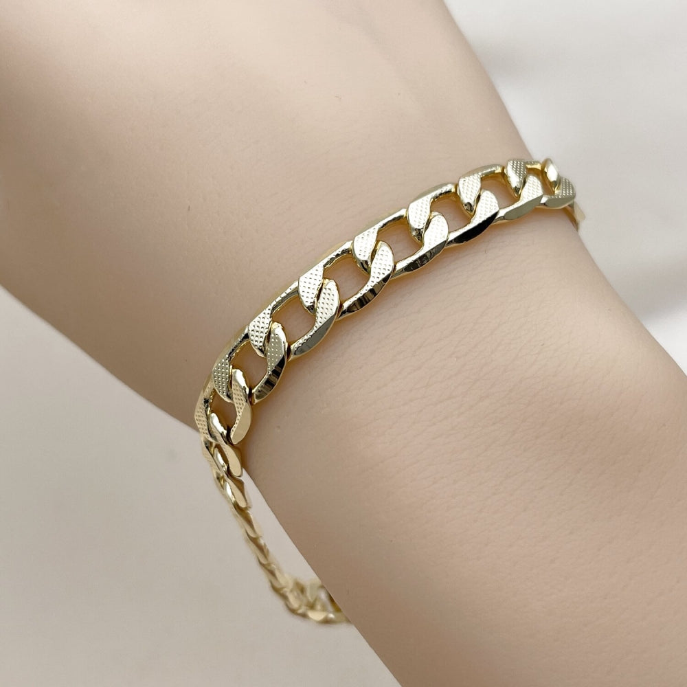 Oro Laminado Basic Bracelet, Gold Filled Style Pave Cuban Design, Polished, Golden Finish