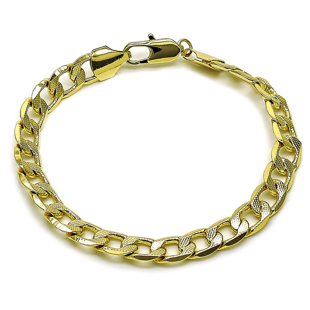 Oro Laminado Basic Bracelet, Gold Filled Style Pave Cuban Design, Polished, Golden Finish