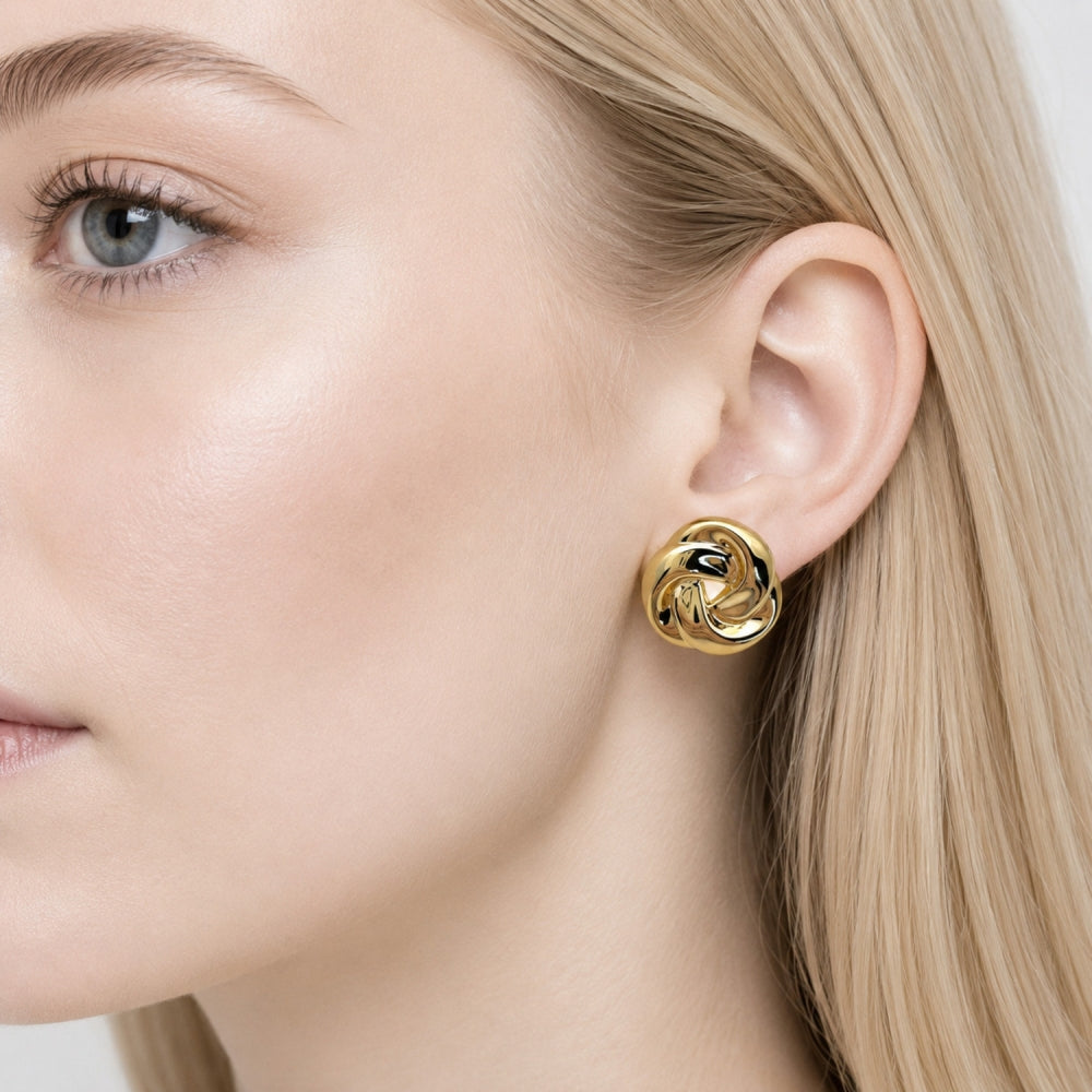 Stainless Steel Stud Earring, Love Knot Design, Polished, Golden Finish