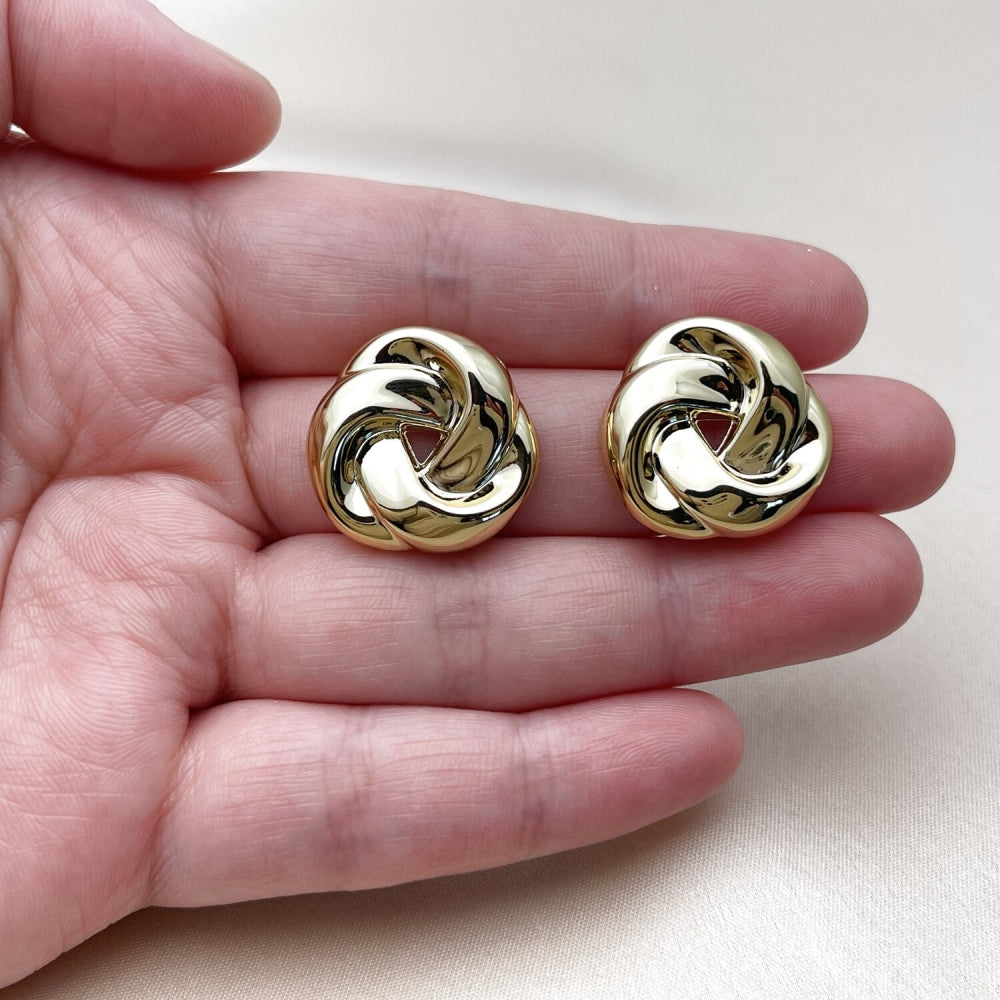 Stainless Steel Stud Earring, Love Knot Design, Polished, Golden Finish