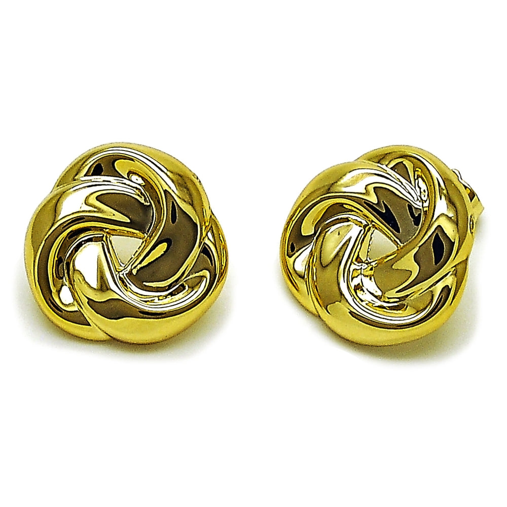 Stainless Steel Stud Earring, Love Knot Design, Polished, Golden Finish