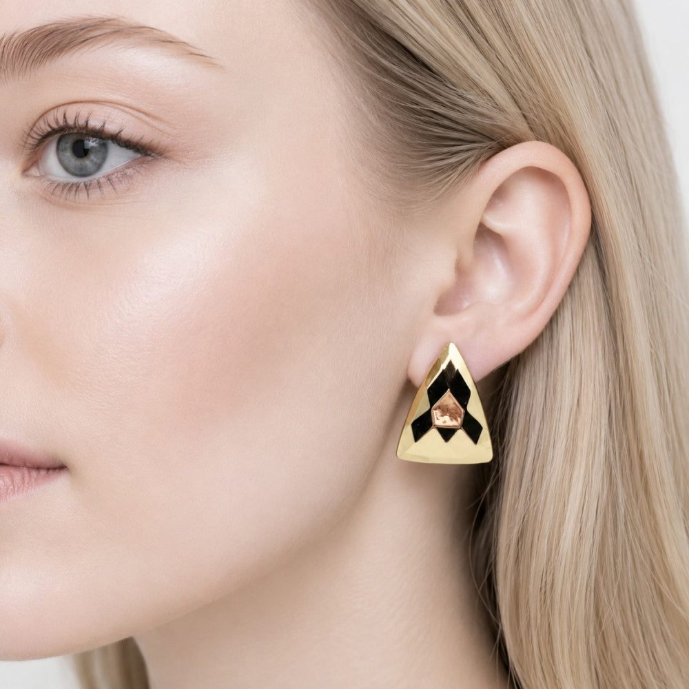Stainless Steel Stud Earring, Polished, Golden Finish
