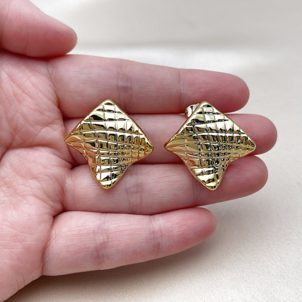 Stainless Steel Stud Earring, Polished, Golden Finish