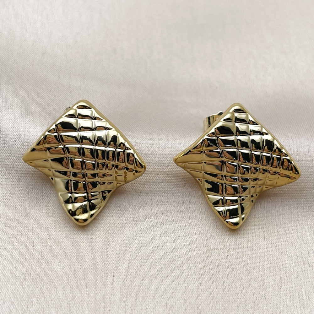 Stainless Steel Stud Earring, Polished, Golden Finish