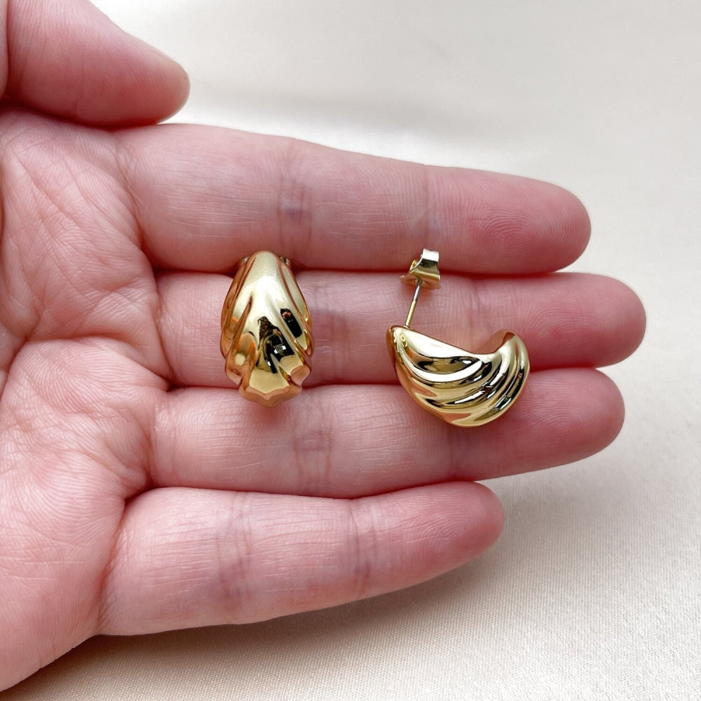 Stainless Steel Stud Earring, Teardrop Design, Polished, Golden Finish