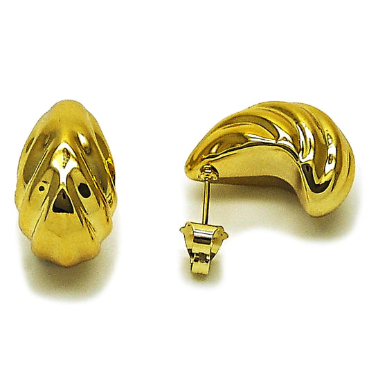 Stainless Steel Stud Earring, Teardrop Design, Polished, Golden Finish
