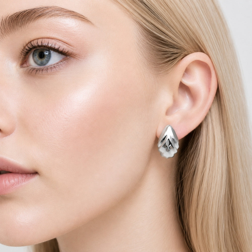 Rhodium Gold Filled Stud Earring, Teardrop Design, Polished, Rhodium Finish