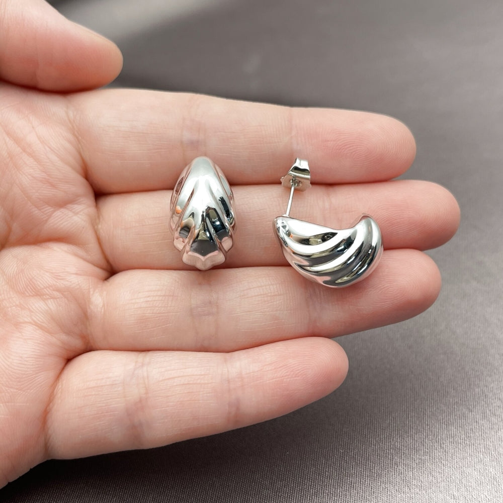 Rhodium Gold Filled Stud Earring, Teardrop Design, Polished, Rhodium Finish