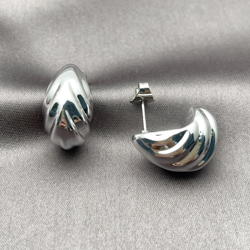 Rhodium Gold Filled Stud Earring, Teardrop Design, Polished, Rhodium Finish