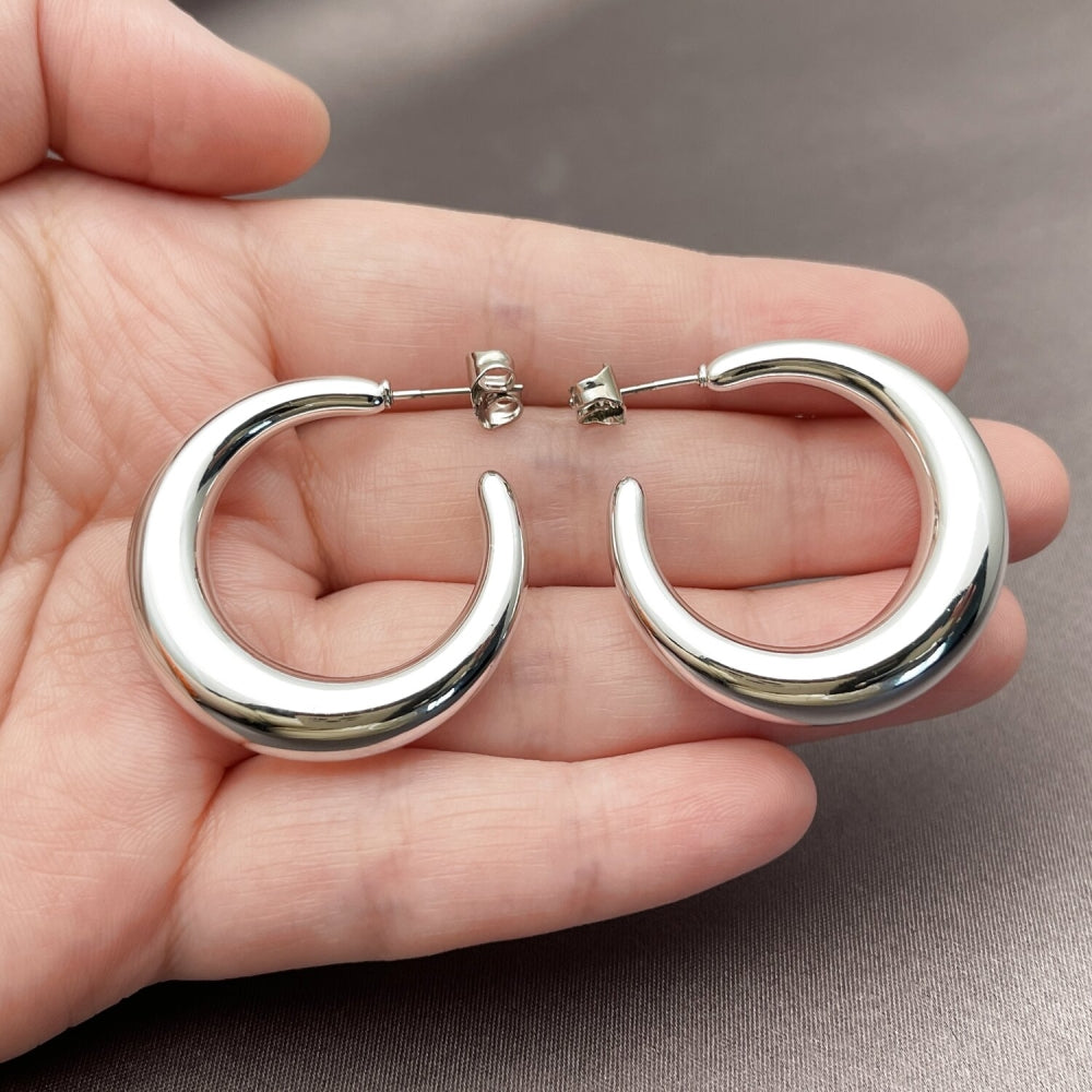 Rhodium Gold Filled Medium Hoop, Polished, Rhodium Finish