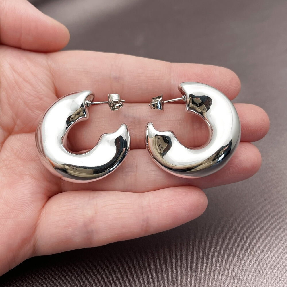 Rhodium Gold Filled Medium Hoop, Polished, Rhodium Finish