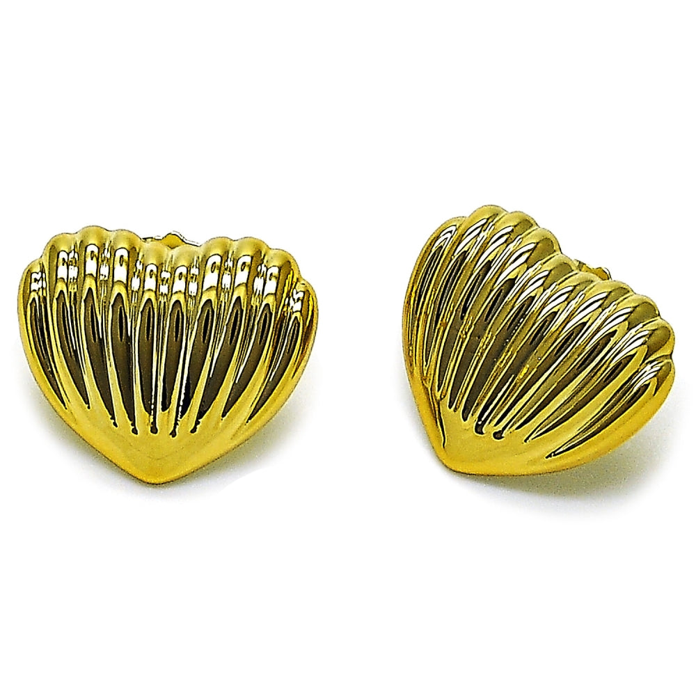 Stainless Steel Stud Earring, Heart Design, Polished, Golden Finish
