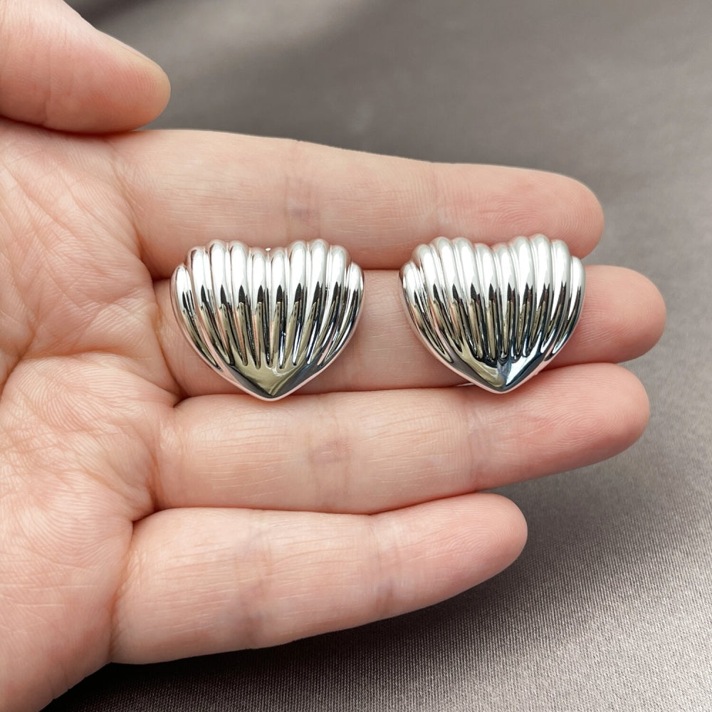 Rhodium Gold Filled Stud Earring, Heart Design, Polished, Rhodium Finish