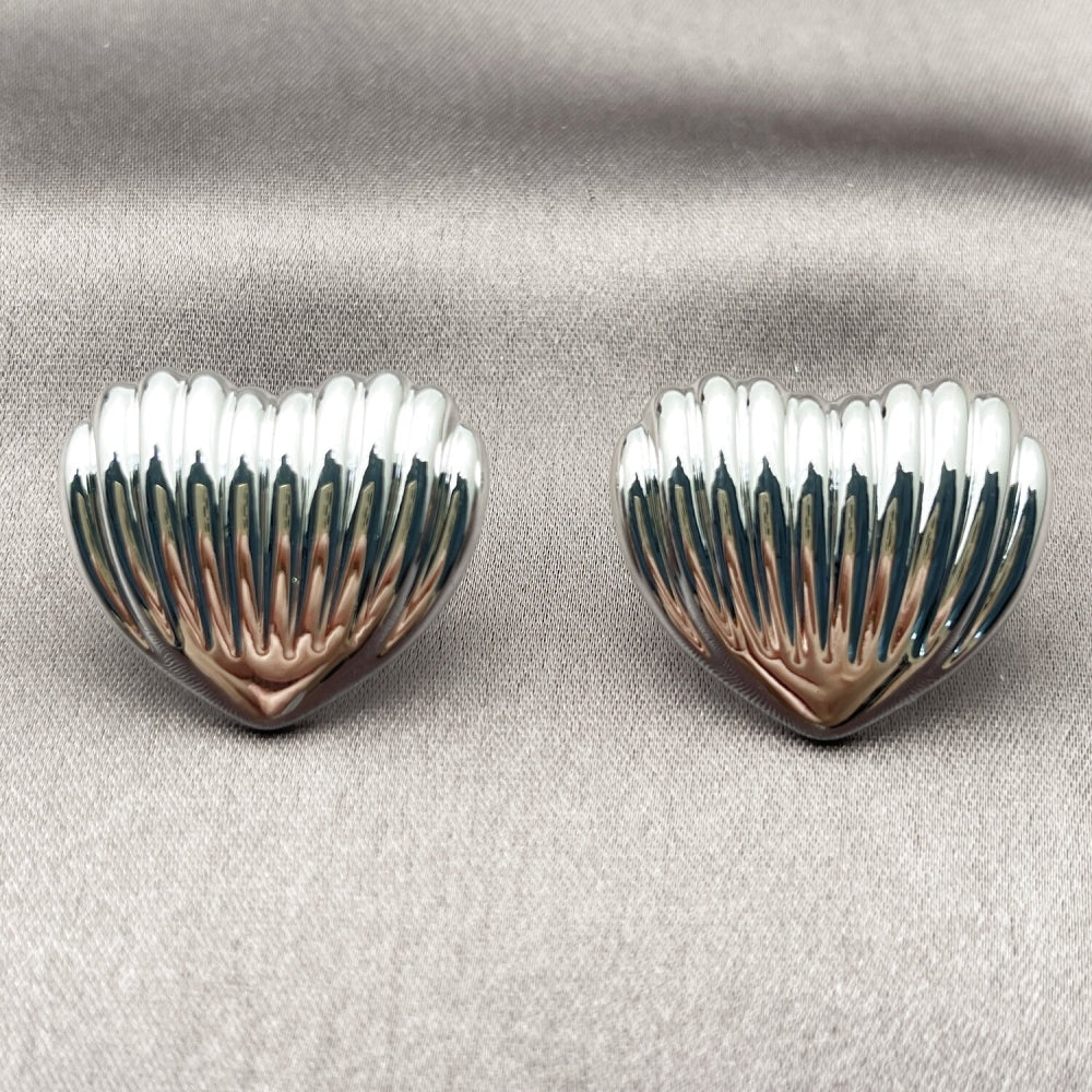 Rhodium Gold Filled Stud Earring, Heart Design, Polished, Rhodium Finish