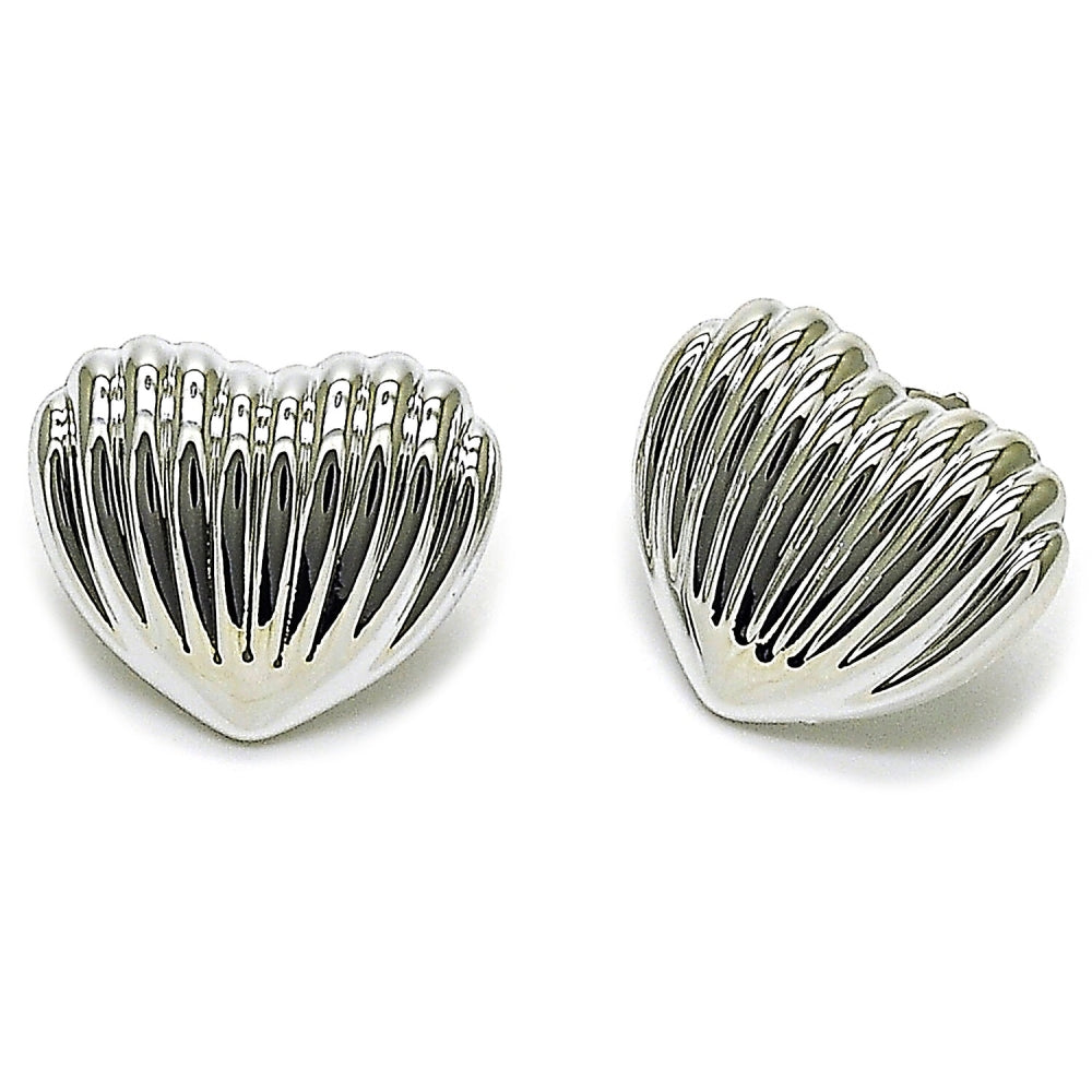 Rhodium Gold Filled Stud Earring, Heart Design, Polished, Rhodium Finish