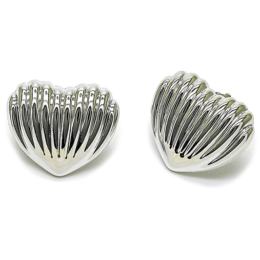 Rhodium Gold Filled Stud Earring, Heart Design, Polished, Rhodium Finish