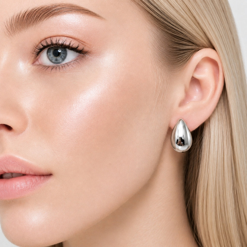 Rhodium Gold Filled Stud Earring, Teardrop Design, Polished, Rhodium Finish