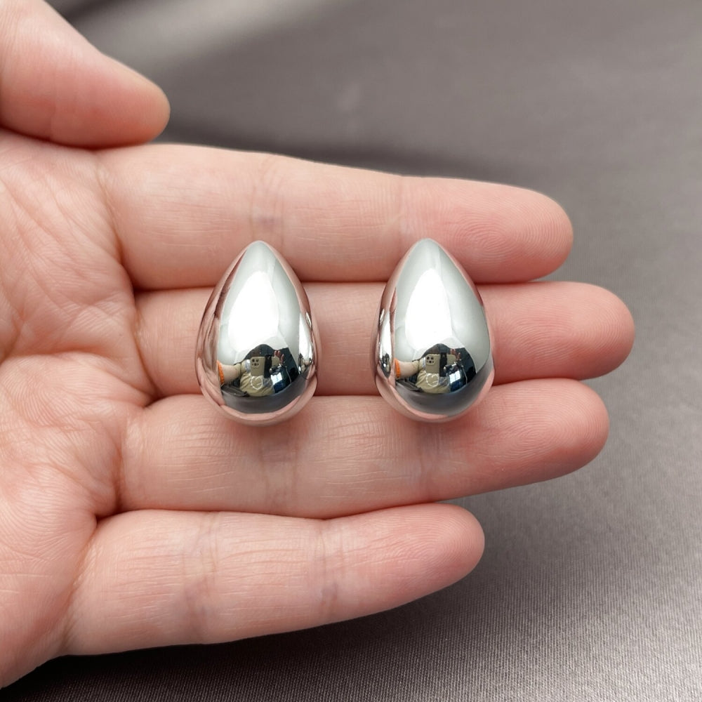 Rhodium Gold Filled Stud Earring, Teardrop Design, Polished, Rhodium Finish