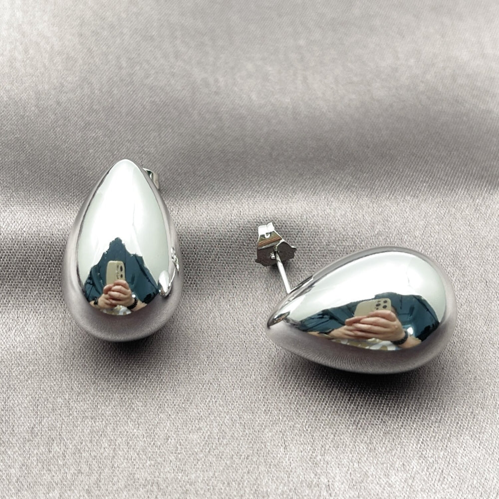 Rhodium Gold Filled Stud Earring, Teardrop Design, Polished, Rhodium Finish