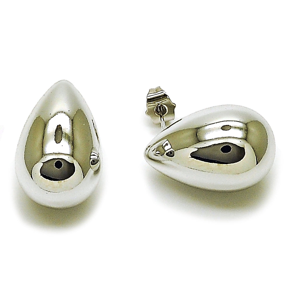 Rhodium Gold Filled Stud Earring, Teardrop Design, Polished, Rhodium Finish
