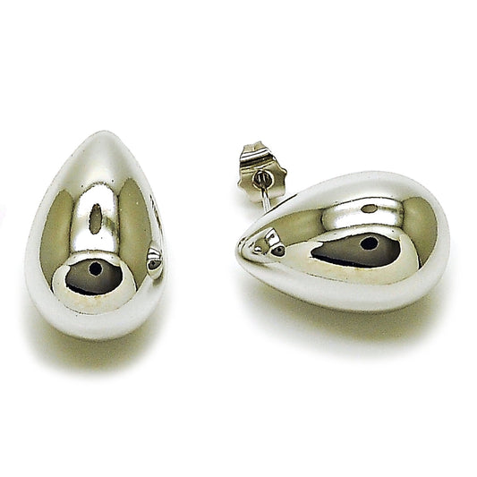 Rhodium Gold Filled Stud Earring, Teardrop Design, Polished, Rhodium Finish