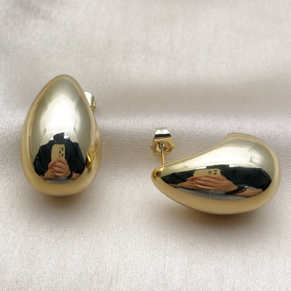 Stainless Steel Stud Earring, Teardrop Design, Polished, Golden Finish