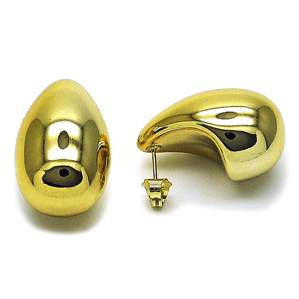 Stainless Steel Stud Earring, Teardrop Design, Polished, Golden Finish