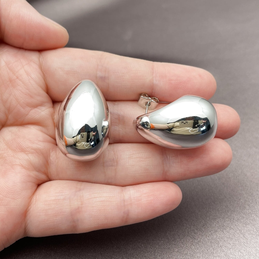 Rhodium Gold Filled Stud Earring, Teardrop Design, Polished, Rhodium Finish