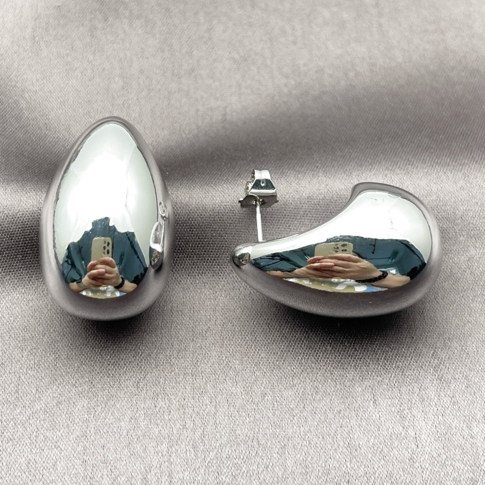 Rhodium Gold Filled Stud Earring, Teardrop Design, Polished, Rhodium Finish