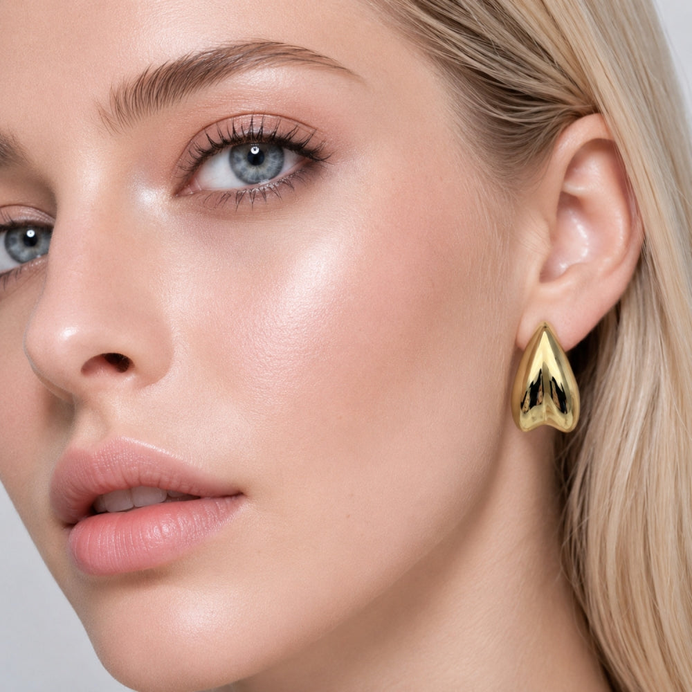 Stainless Steel Stud Earring, Teardrop Design, Polished, Golden Finish