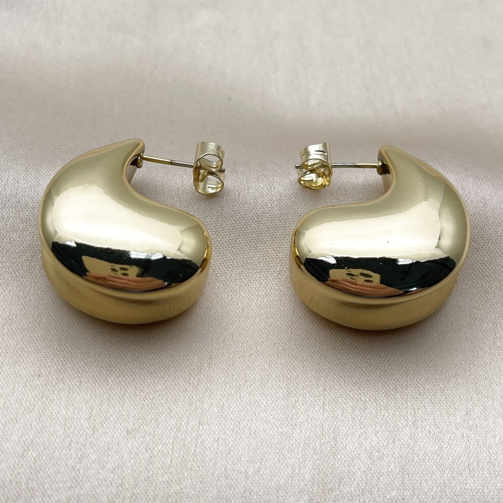 Stainless Steel Stud Earring, Teardrop Design, Polished, Golden Finish