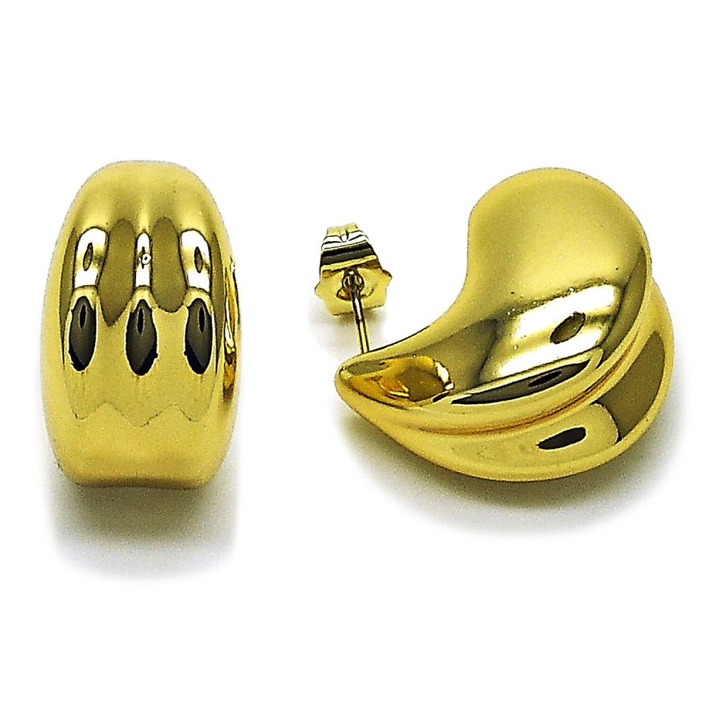 Stainless Steel Stud Earring, Teardrop Design, Polished, Golden Finish