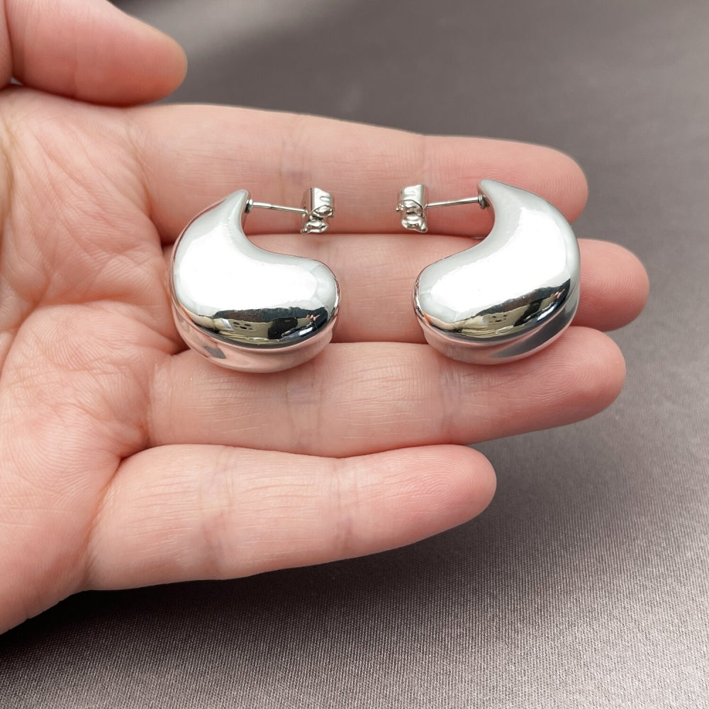 Rhodium Gold Filled Stud Earring, Teardrop Design, Polished, Rhodium Finish