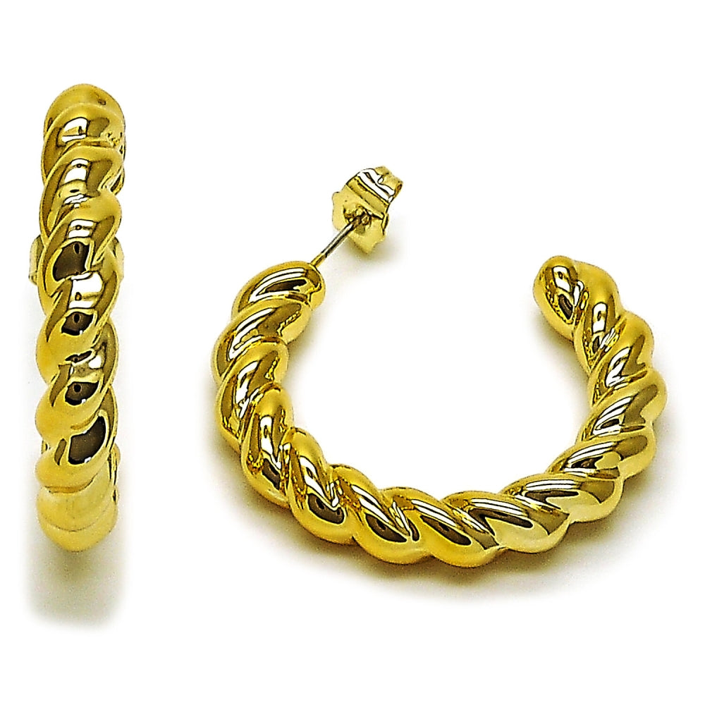 Stainless Steel Medium Hoop, Twist Design, Polished, Golden Finish